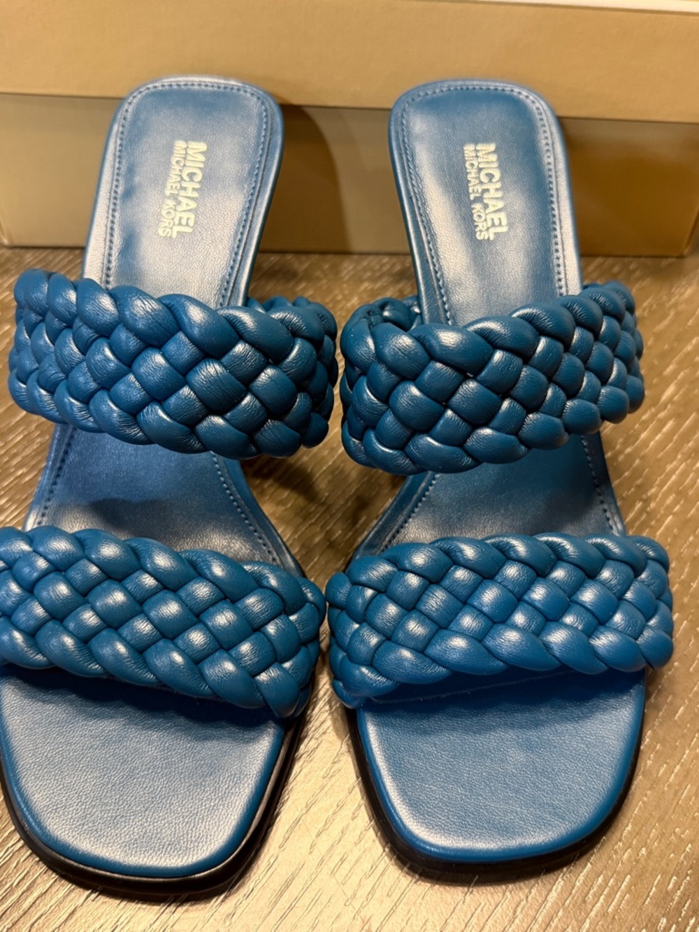 Michael Kors Braided Leather Slide Sandals in Blue - Picture 3 of 7